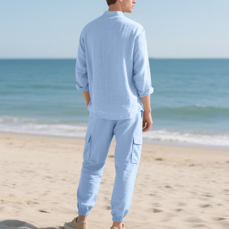 Men's Linen Breathable Two-Pie - Mens Linen Shirt Long Sleeve ulasan dan harga