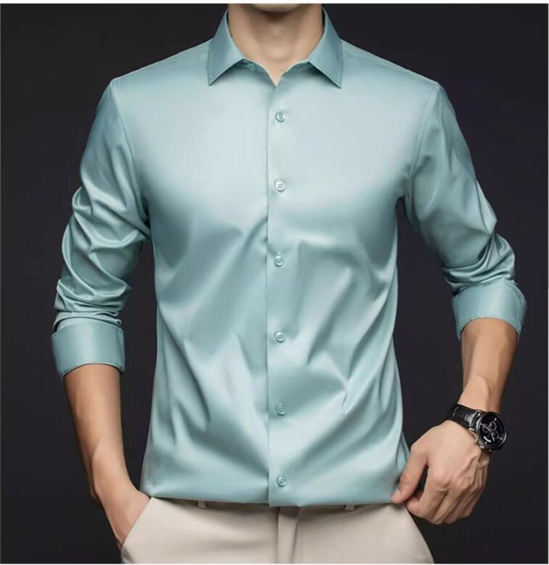 Men Long Sleeve Professional S - Mens Satin Silk Dress Shirt ulasan dan harga