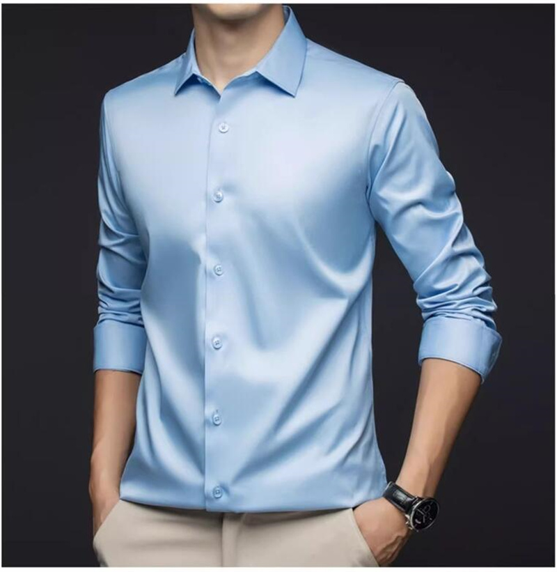 Men Long Sleeve Professional S - Mens Satin Silk Dress Shirt ulasan dan harga