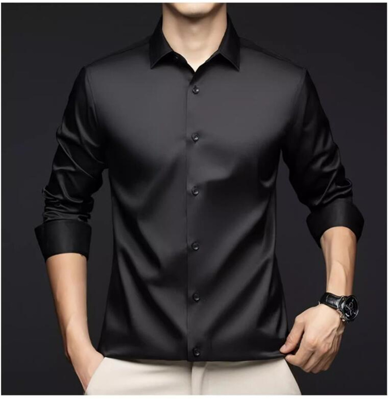 Men Long Sleeve Professional S - Mens Satin Silk Dress Shirt ulasan dan harga