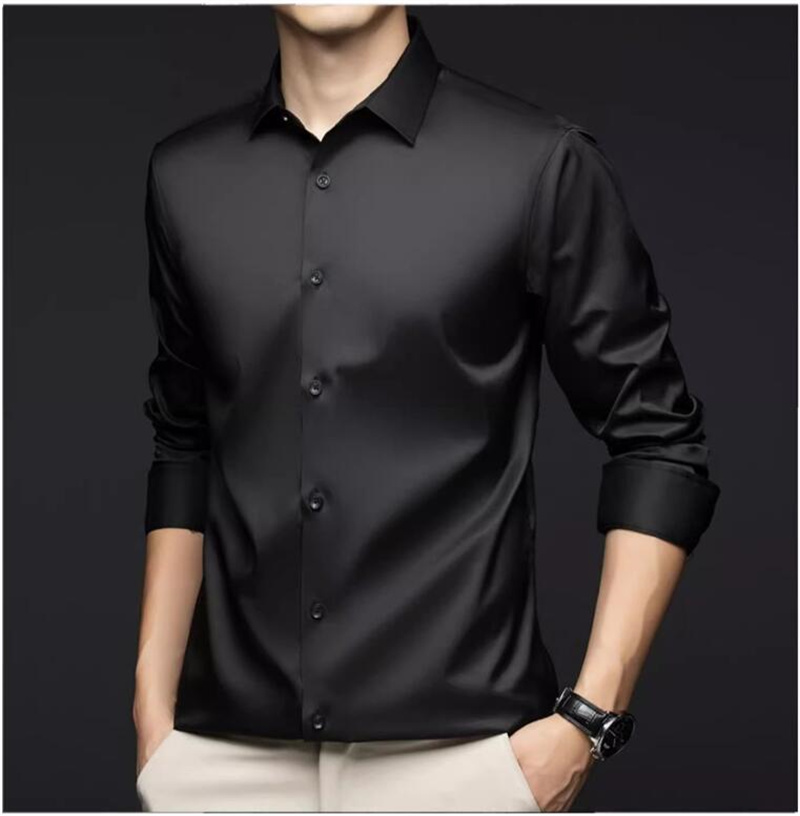 Men Long Sleeve Professional S - Mens Satin Silk Dress Shirt ulasan dan harga