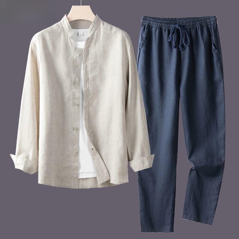 Lightweight Breathable Cotton  - Mens Linen Shirt Long Sleeve ulasan dan harga