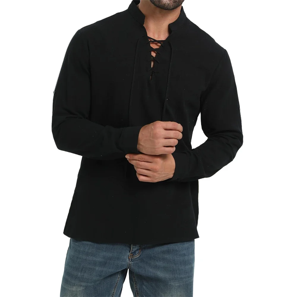 Spring Autumn Men's Pirate Shi - Medieval Gothic Lace Up Pirate Shirt ulasan dan harga