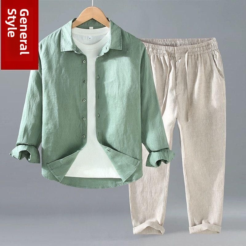 Summer Cotton Linen Shirt Pant - Mens Linen Shirt Long Sleeve ulasan dan harga