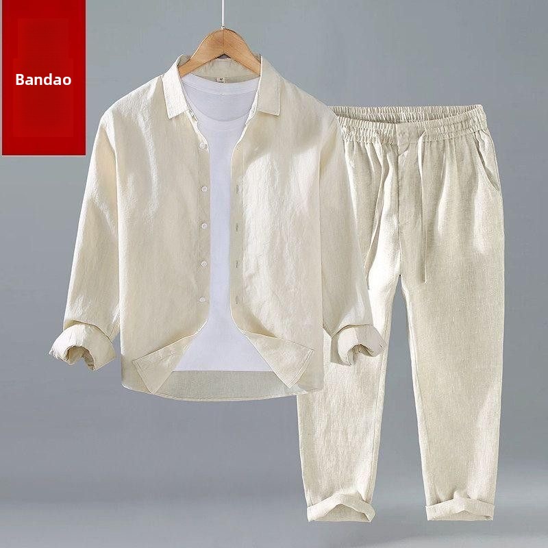 Summer Cotton Linen Shirt Pant - Mens Linen Shirt Long Sleeve ulasan dan harga