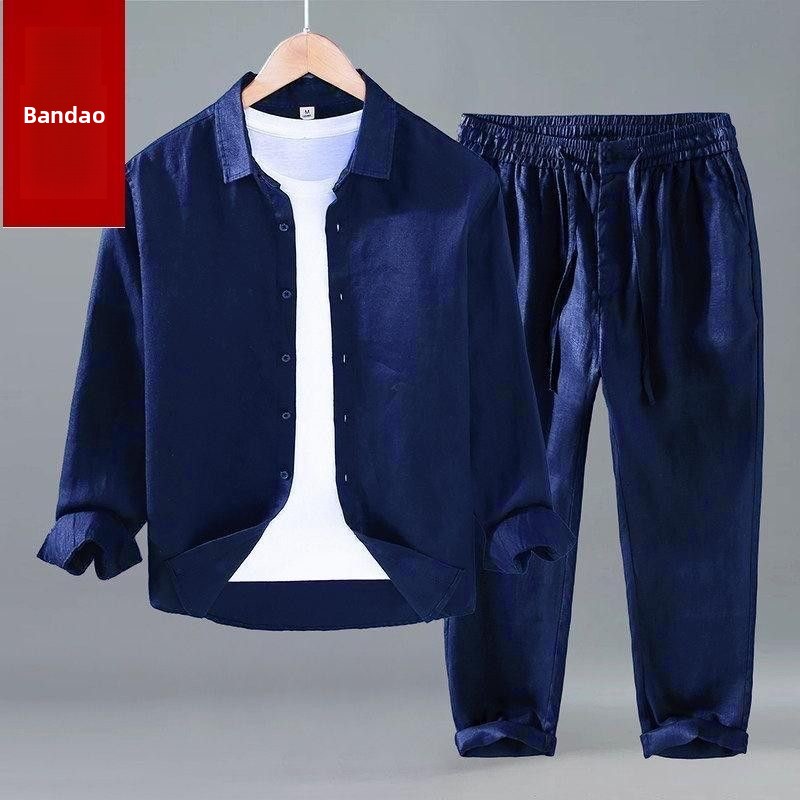 Summer Cotton Linen Shirt Pant - Mens Linen Shirt Long Sleeve ulasan dan harga