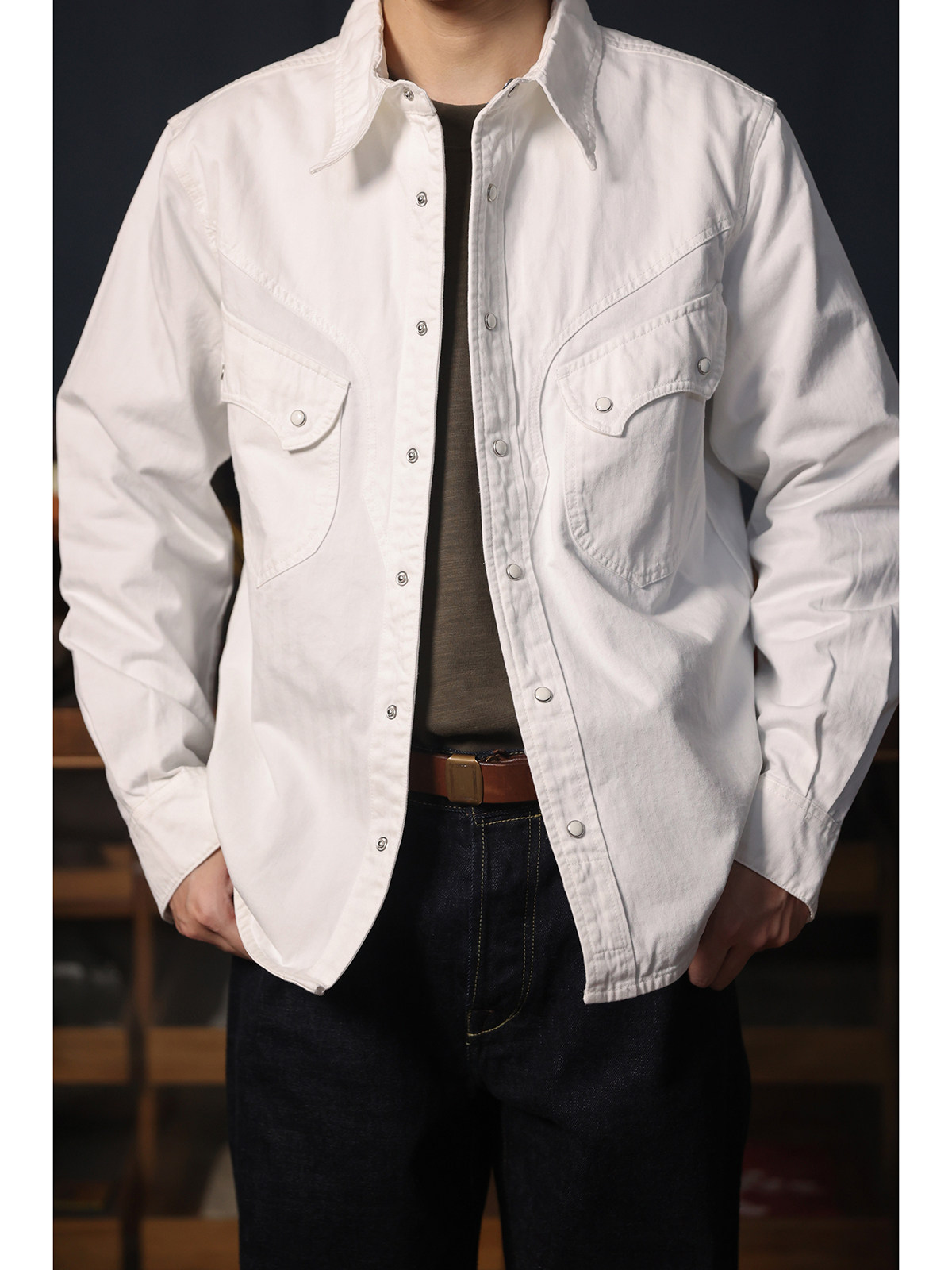 Cowboy Western Snap Shirt Simp - Mens Western Denim Pearl Snap Shirt ulasan dan harga