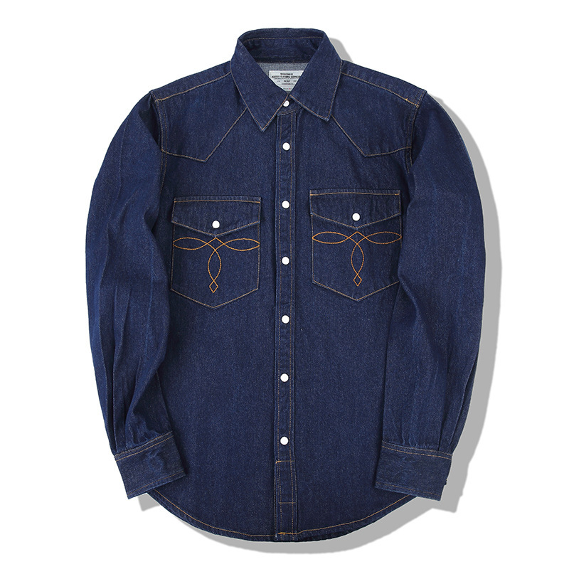 American Wash Vintage Denim Sh - Mens Western Denim Pearl Snap Shirt ulasan dan harga