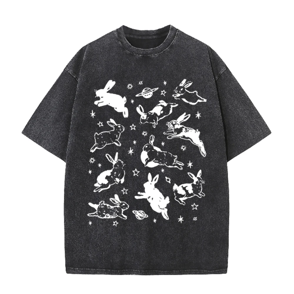 2026 Vintage Space Rabbit Plan - Acid Wash Vintage Graphic T Shirt ulasan dan harga