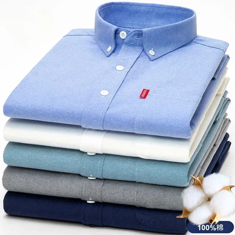 100% Pure Cotton Men's Solid C - Oxford Cotton Casual Shirt Business ulasan dan harga