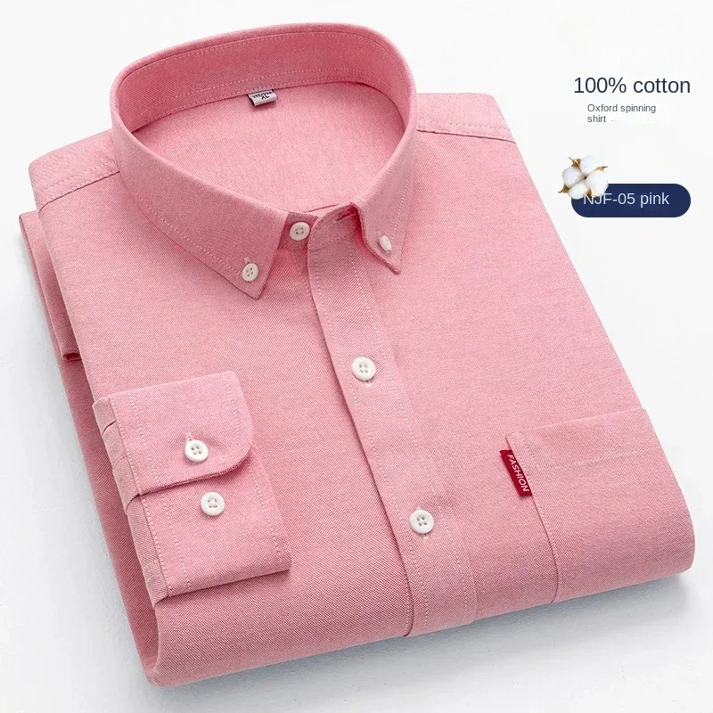 100% Pure Cotton Men's Solid C - Oxford Cotton Casual Shirt Business ulasan dan harga
