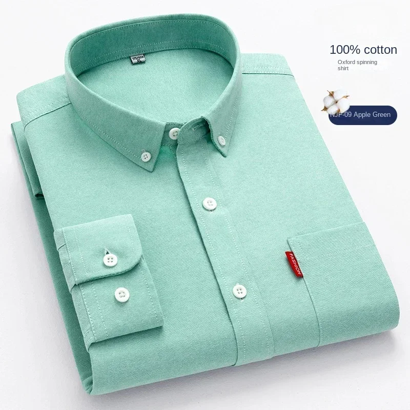 100% Pure Cotton Men's Solid C - Oxford Cotton Casual Shirt Business ulasan dan harga