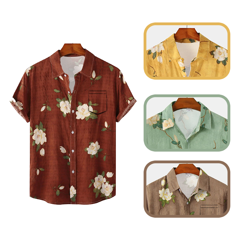 Men Hawaiian Style Short Sleev - Vintage Hawaiian Floral Shirt ulasan dan harga