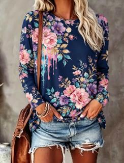 Women's Floral Print Top Navy  - T-Shirts ulasan dan harga
