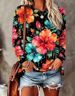 Women's Floral Print Top Navy  - T-Shirts ulasan dan harga