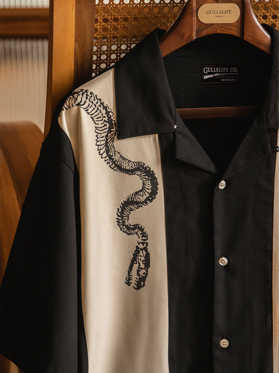Loose Cuban Collar Print Short - Short Sleeve Bowling Shirt Retro ulasan dan harga