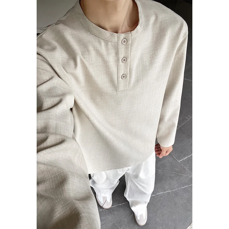 Mens Casual Faux Linen Henley  - Mens Linen Shirt Long Sleeve ulasan dan harga