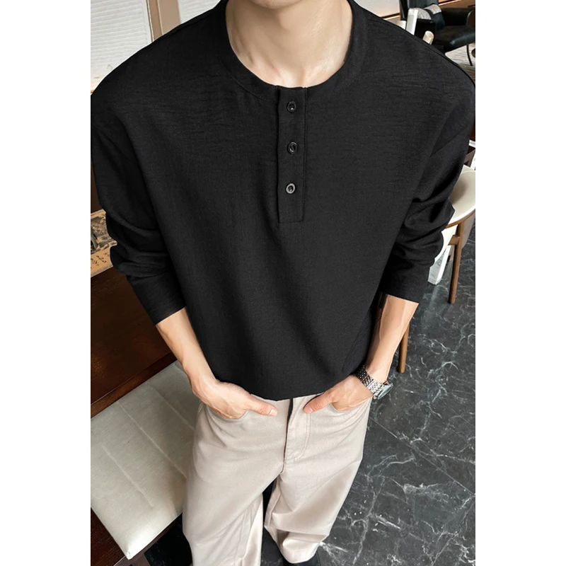 Mens Casual Faux Linen Henley  - Mens Linen Shirt Long Sleeve ulasan dan harga
