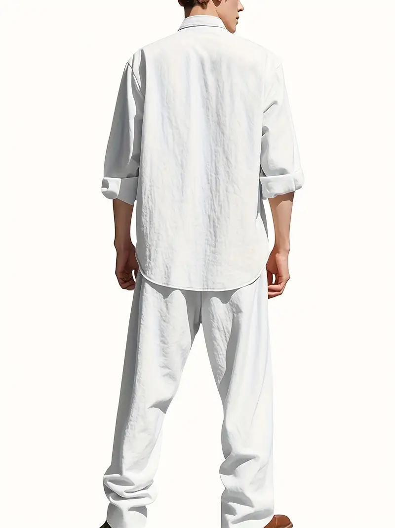 Men's White Linen Suit Set Lon - Mens Linen Shirt Long Sleeve ulasan dan harga