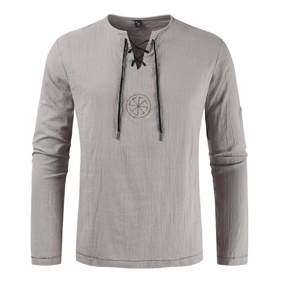 Men's Viking Vegvisir Tunic Me - Mens Linen Shirt Long Sleeve ulasan dan harga