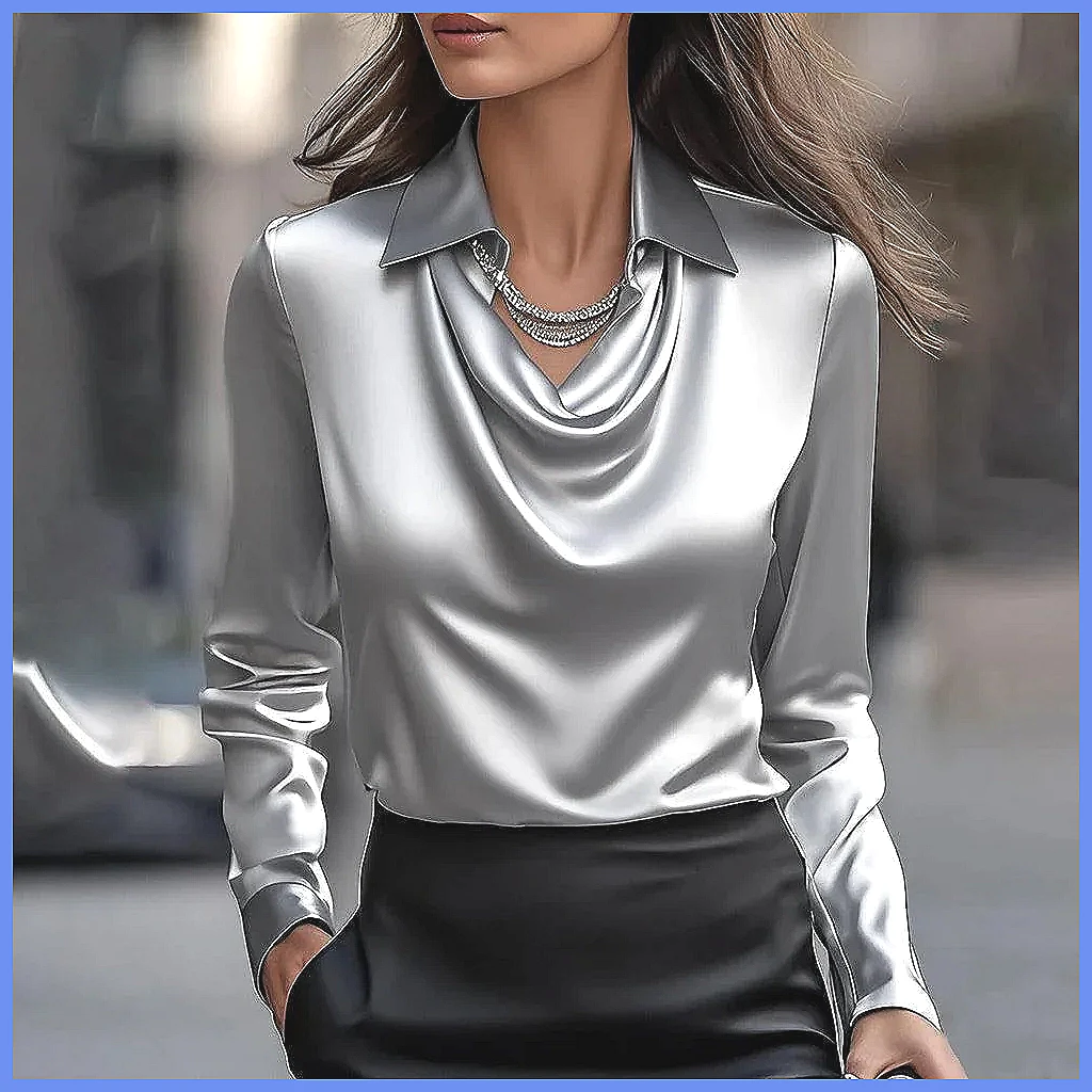 Vintage Satin Blouse Women Lon - Shirts ulasan dan harga