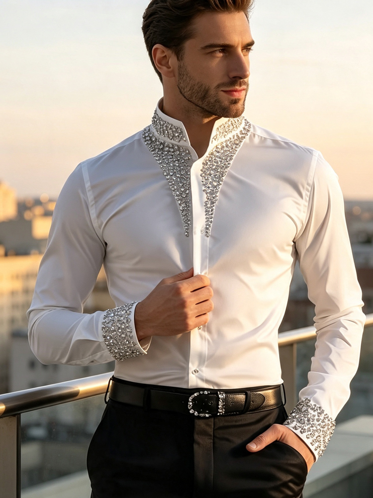 Men's Casual Business Shirt Lu - Mandarin Collar Formal Shirt Slim Fit ulasan dan harga