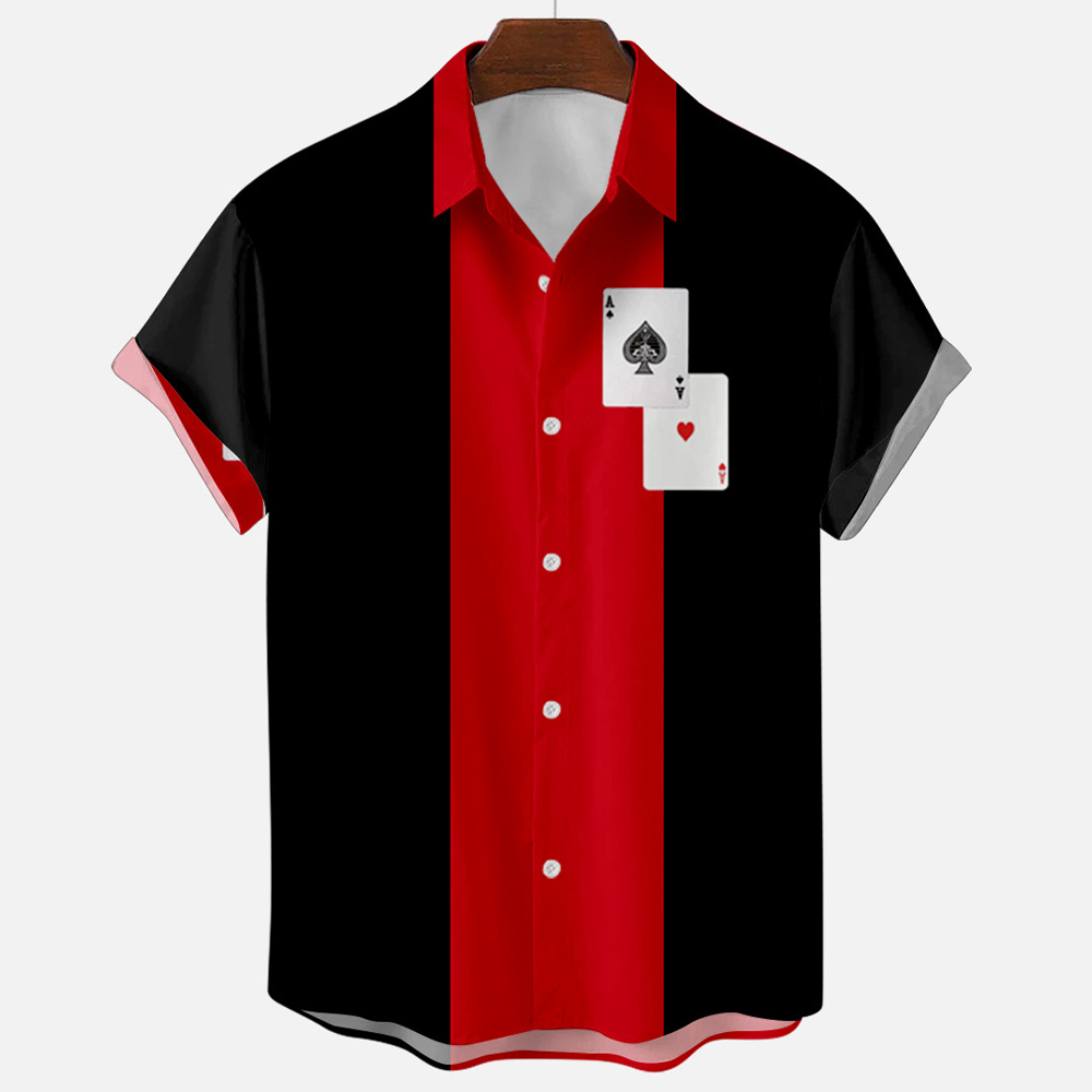Men's Vintage Retro Striped Co - Short Sleeve Bowling Shirt Retro ulasan dan harga