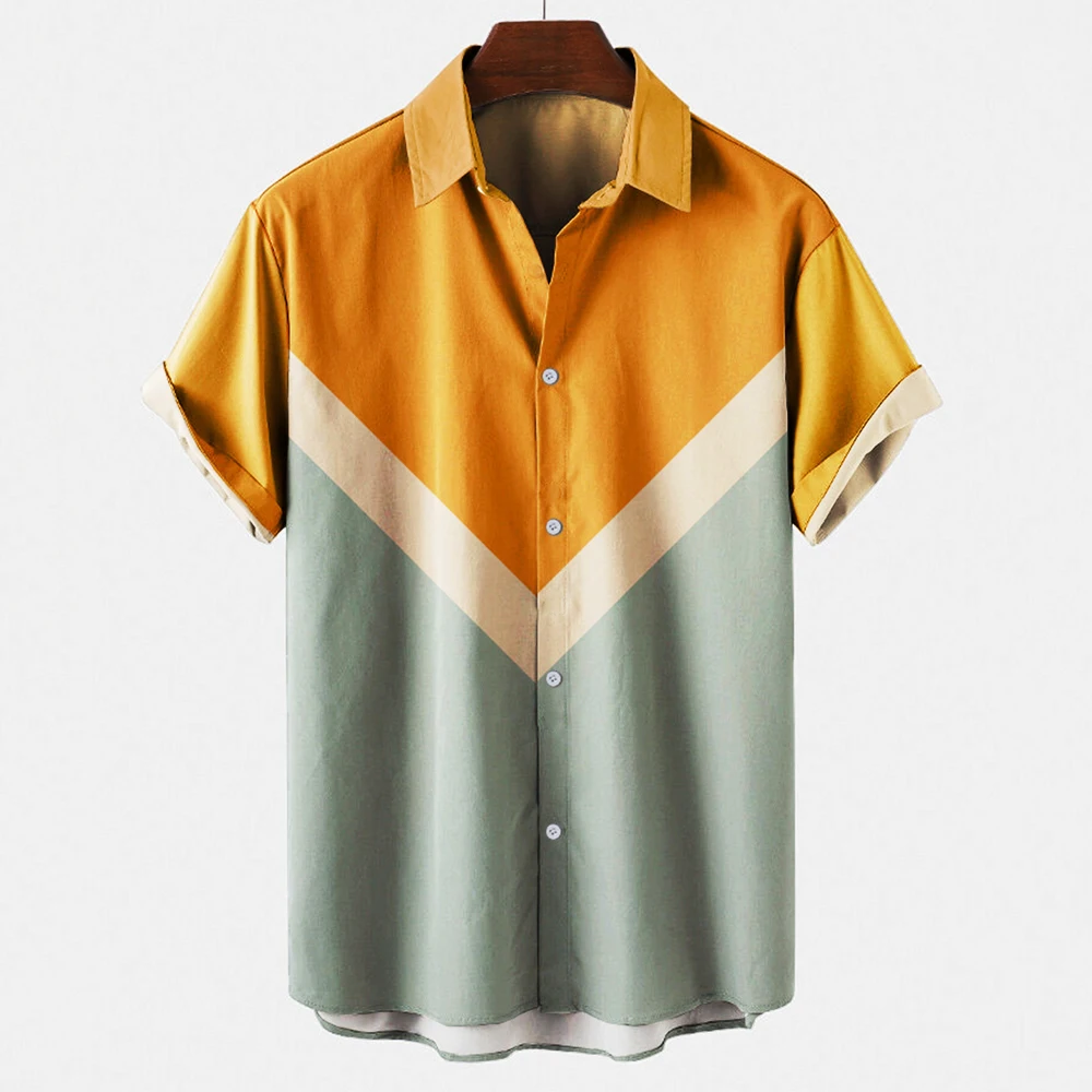Men's Vintage Retro Striped Co - Short Sleeve Bowling Shirt Retro ulasan dan harga