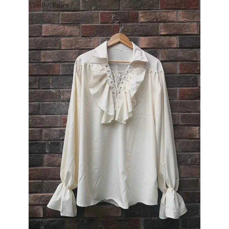 S-5XL Medieval Pirate Hallowee - Medieval Gothic Lace Up Pirate Shirt ulasan dan harga