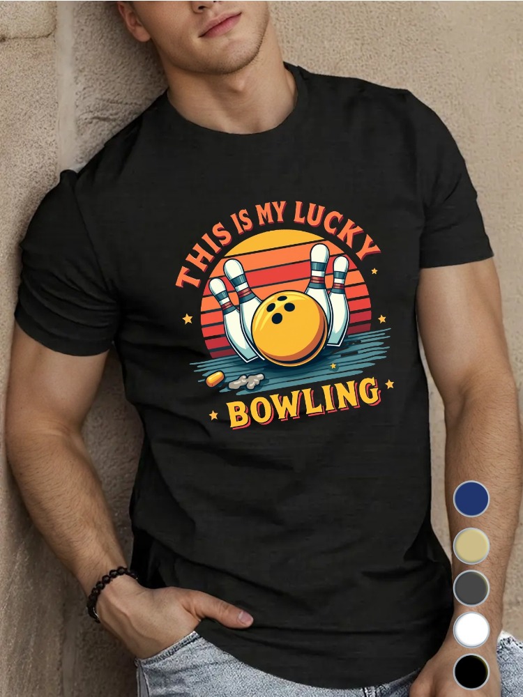 Royal Blue Mens Crew Neck Cott - Short Sleeve Bowling Shirt Retro ulasan dan harga