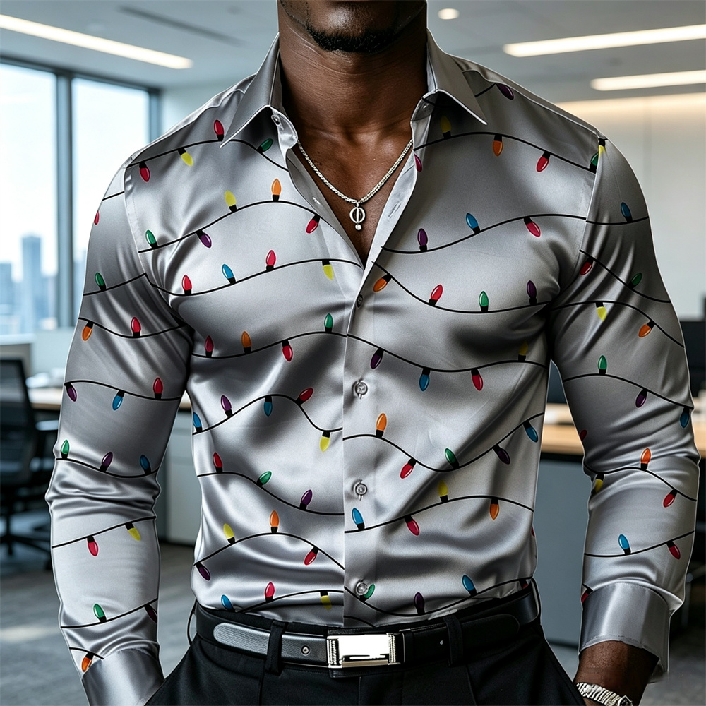 Christmas men's lantern shirt  - Mens Satin Silk Dress Shirt ulasan dan harga