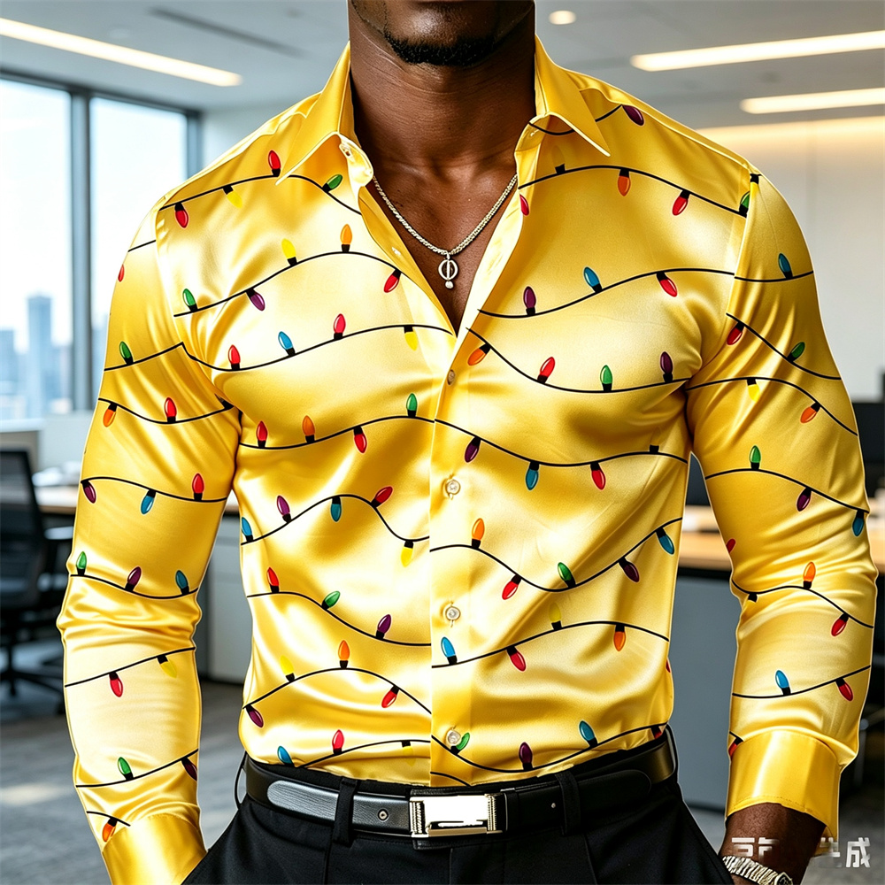 Christmas men's lantern shirt  - Mens Satin Silk Dress Shirt ulasan dan harga