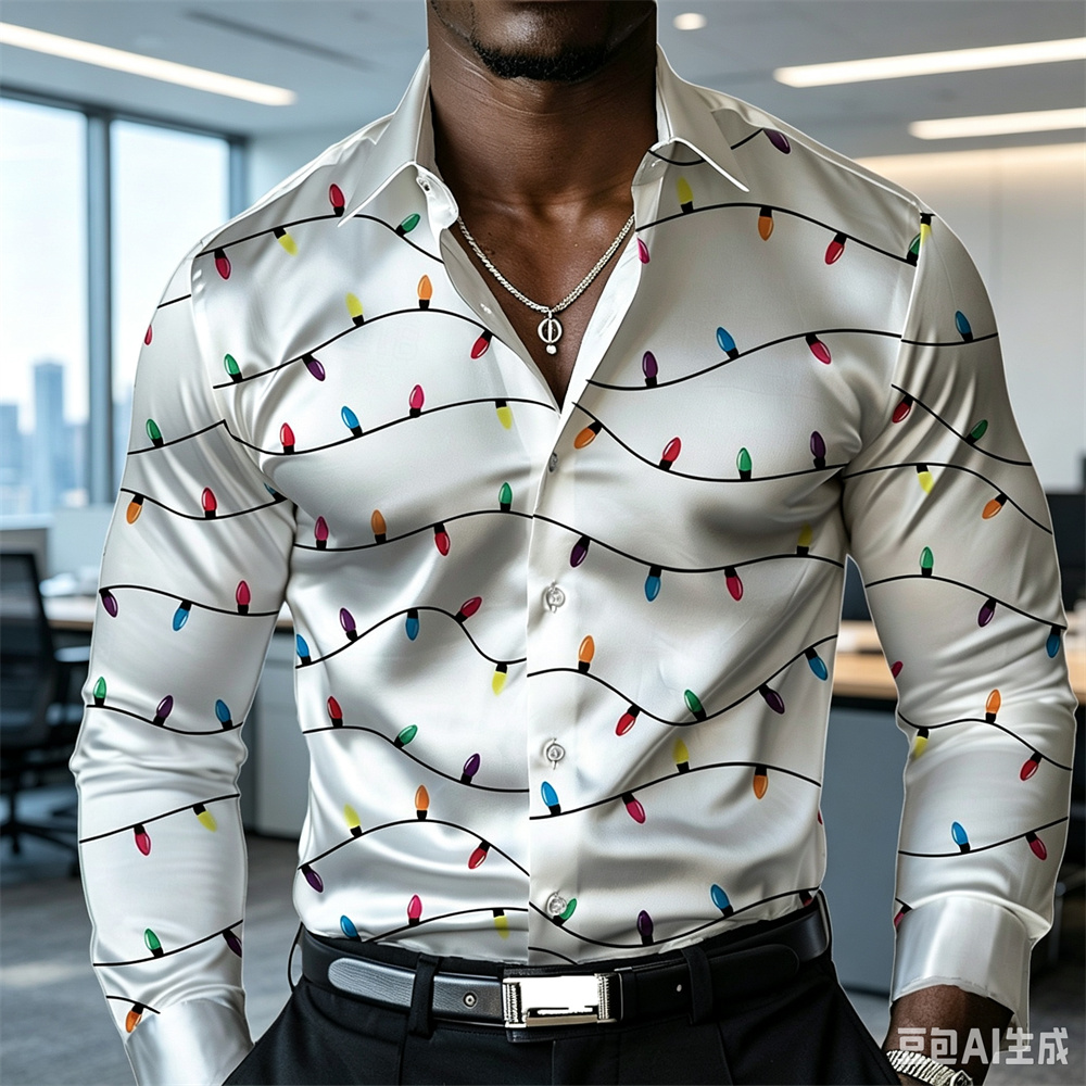 Christmas men's lantern shirt  - Mens Satin Silk Dress Shirt ulasan dan harga