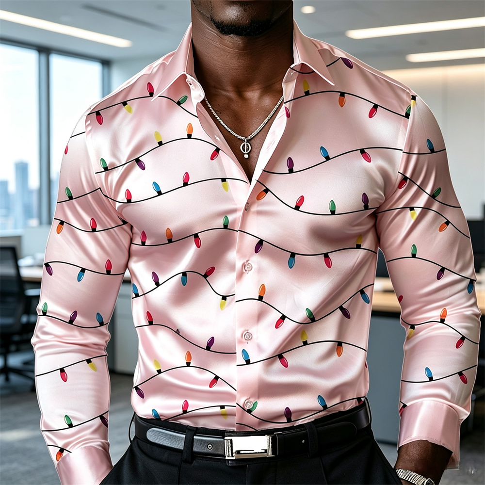 Christmas men's lantern shirt  - Mens Satin Silk Dress Shirt ulasan dan harga