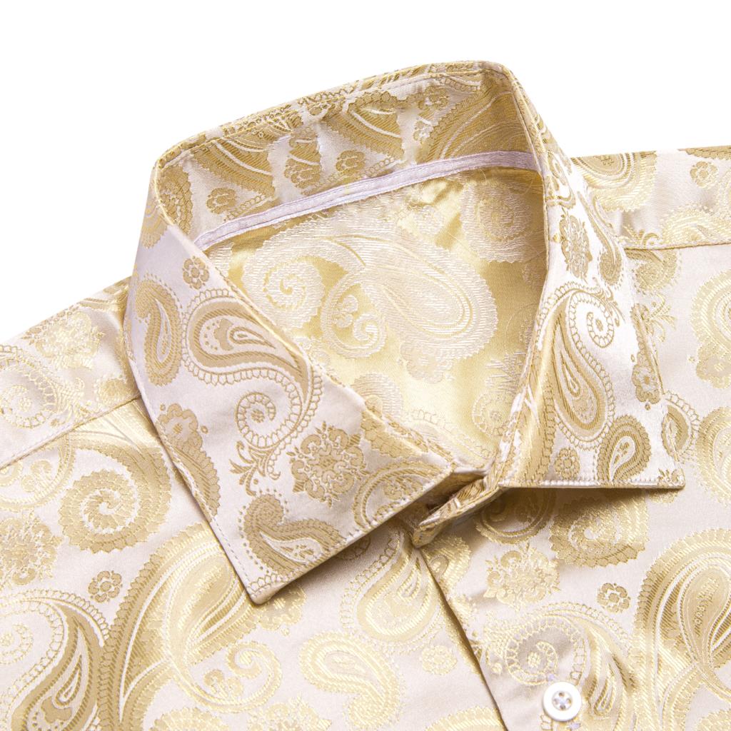 Hi-Tie Gold Beige Ivory Champa - Mens Satin Silk Dress Shirt ulasan dan harga
