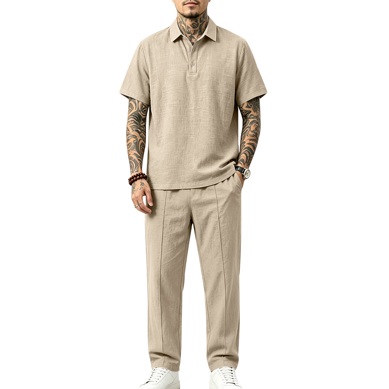 Men's 2 Piece Polo Set Short S - Mens Linen Shirt Long Sleeve ulasan dan harga