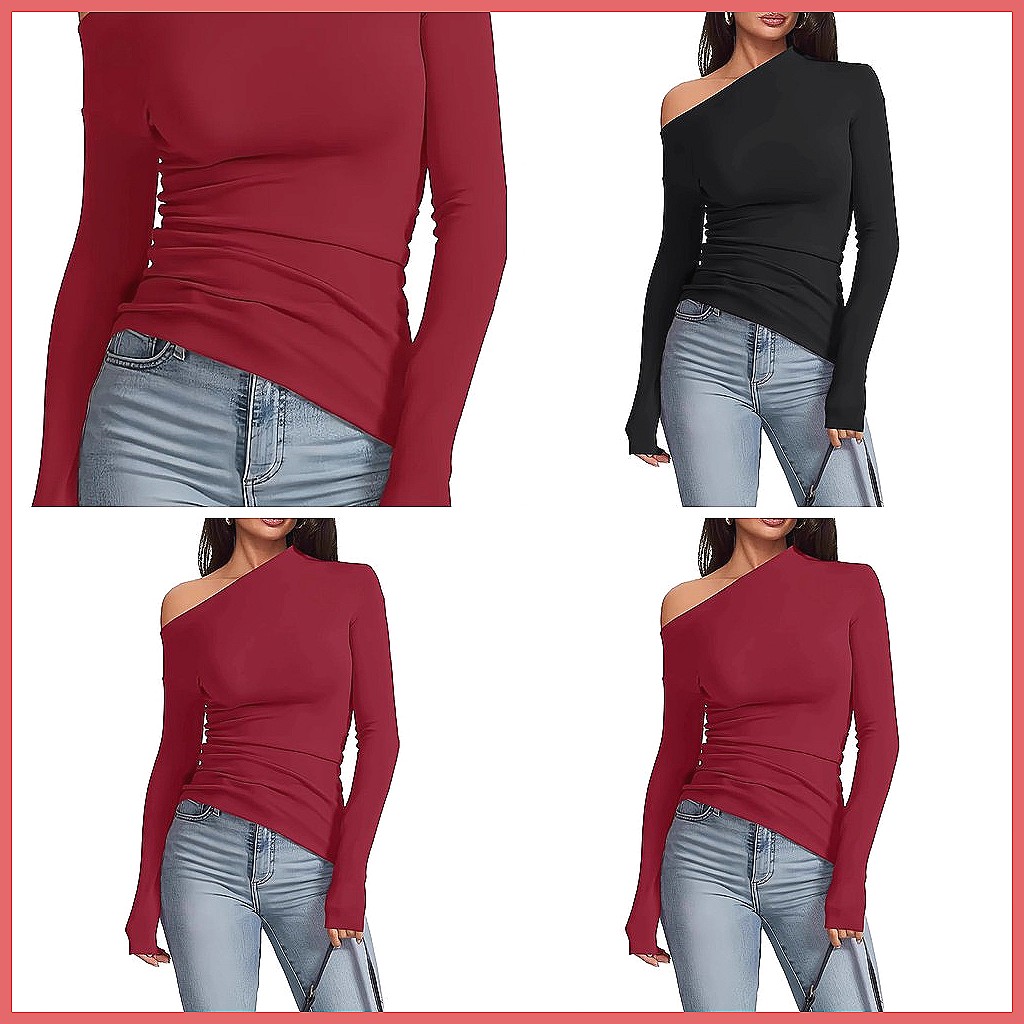 Off-Shoulder Long Sleeve T-Shi - T-Shirts ulasan dan harga