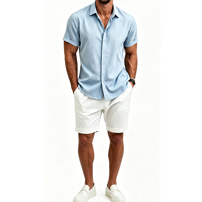 Men's  Cotton Linen Shirt Set  - Mens Linen Shirt Long Sleeve ulasan dan harga