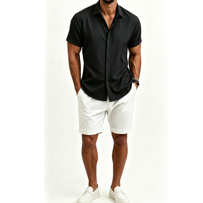 Men's  Cotton Linen Shirt Set  - Mens Linen Shirt Long Sleeve ulasan dan harga