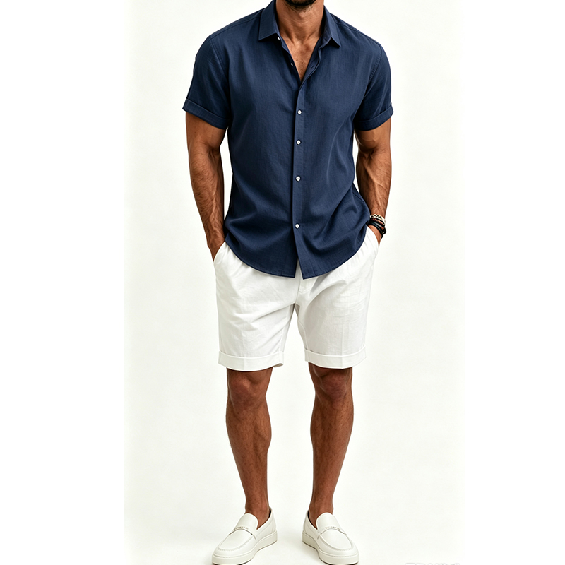Men's  Cotton Linen Shirt Set  - Mens Linen Shirt Long Sleeve ulasan dan harga