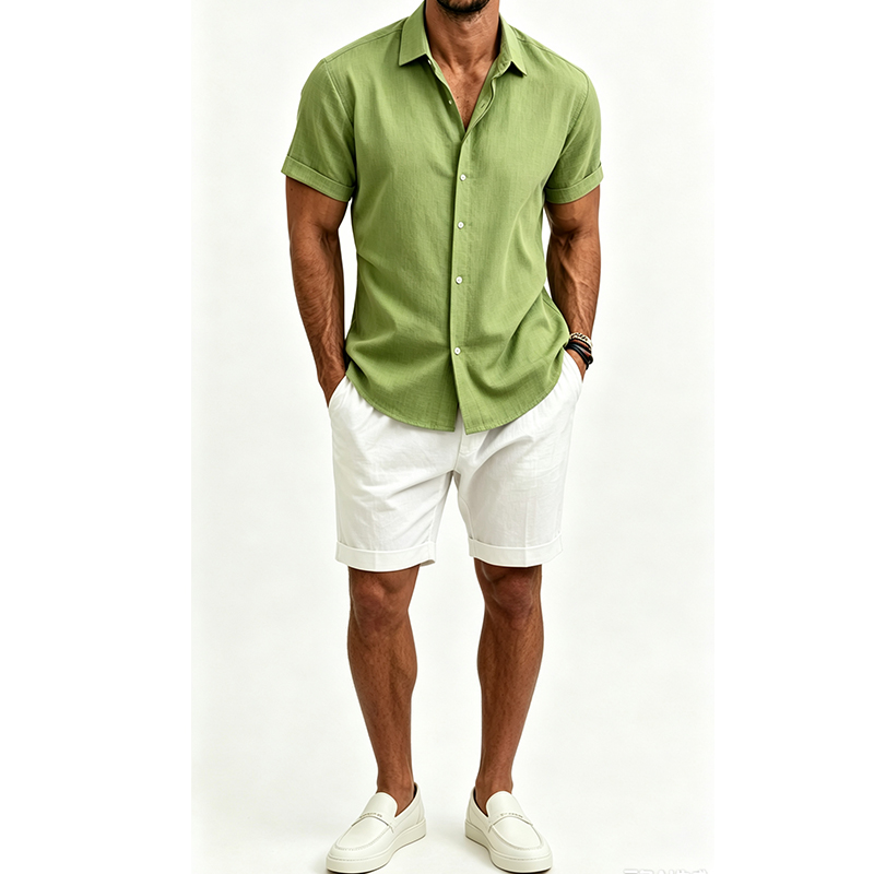 Men's  Cotton Linen Shirt Set  - Mens Linen Shirt Long Sleeve ulasan dan harga