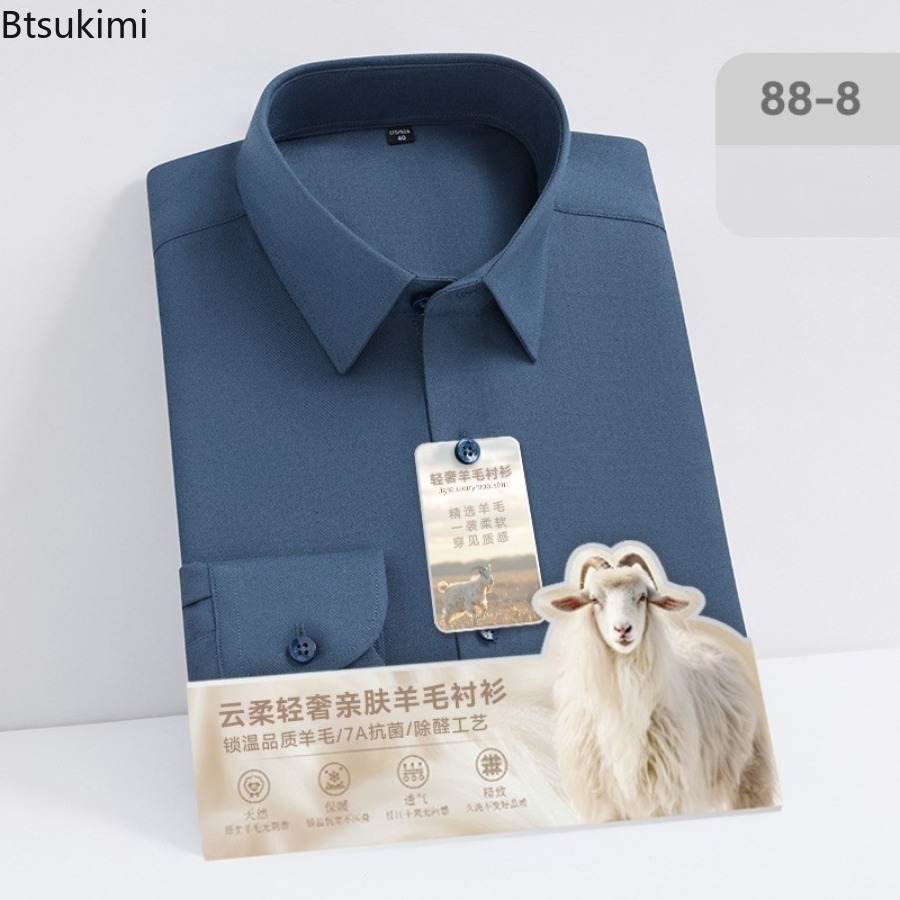 New Hight Quality Wool Modal L - Mandarin Collar Formal Shirt Slim Fit ulasan dan harga