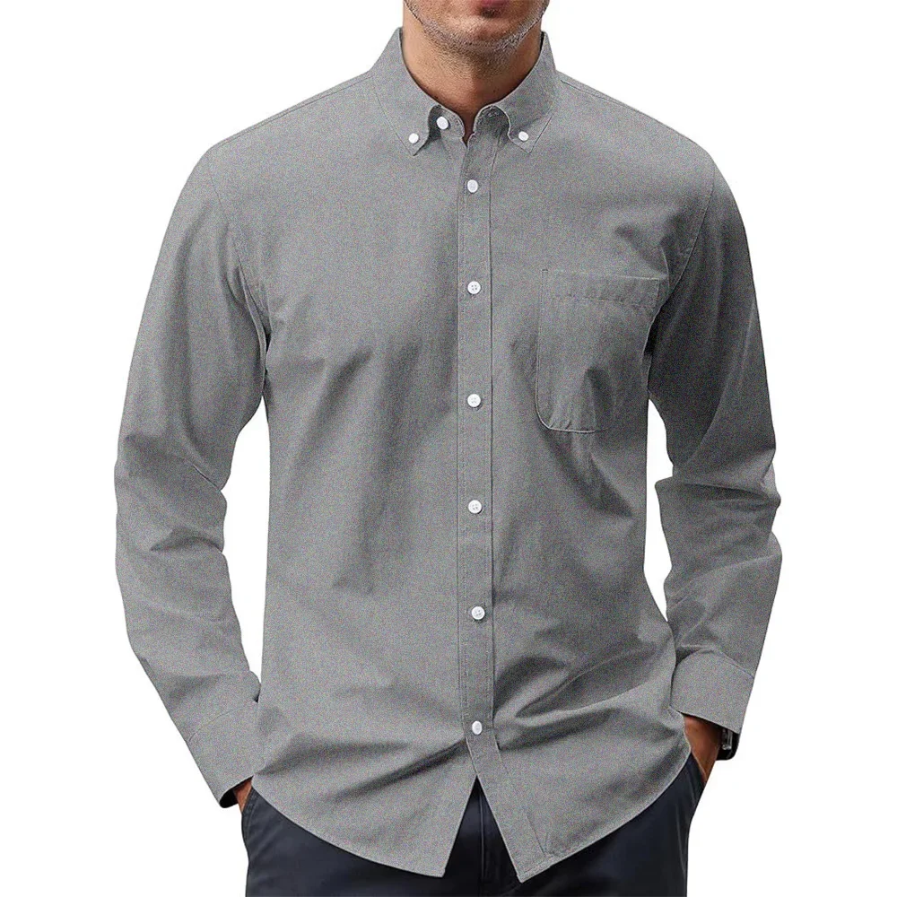 Men's Long Sleeve Shirts Solid - Oxford Cotton Casual Shirt Business ulasan dan harga
